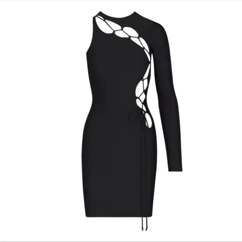 SKIMS NYT Never Worn Lace Up Mini Dress in Onyx in SMALL